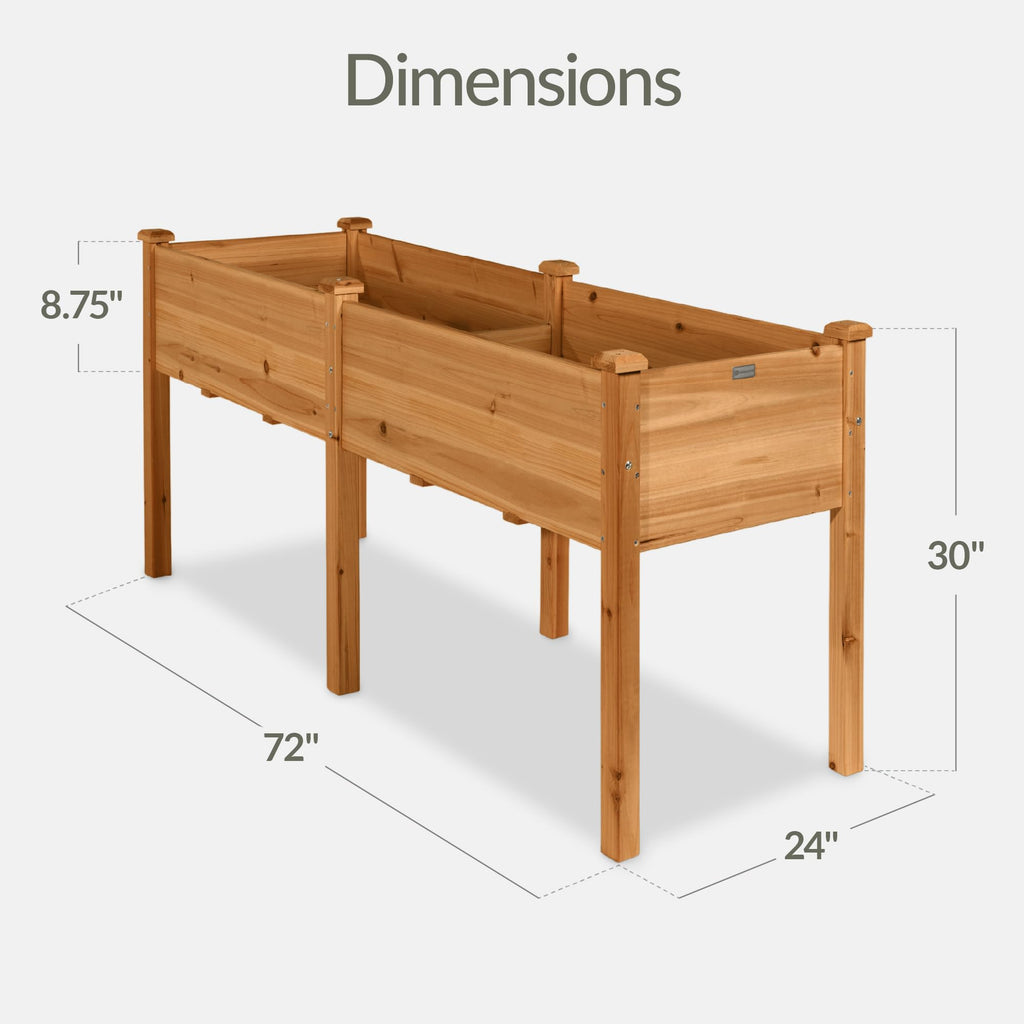Best Choice Products 72x24x30in Raised Garden Bed, Elevated Wood Planter Box Stand for Backyard, Patio, Balcony w/Divider Panel, 6 Legs, 300lb Capacity - Natural