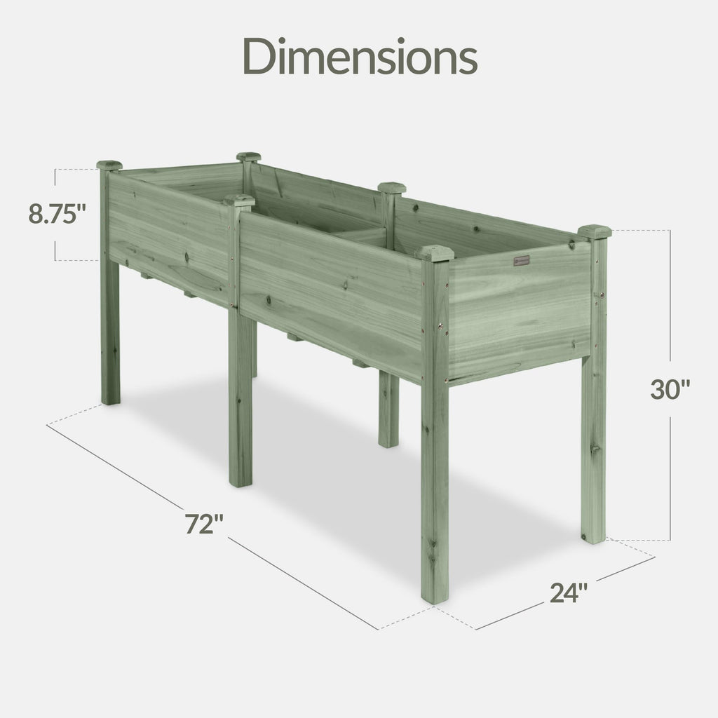 Best Choice Products 72x24x30in Raised Garden Bed, Elevated Wood Planter Box Stand for Backyard, Patio, Balcony w/Divider Panel, 6 Legs, 300lb Capacity - Natural