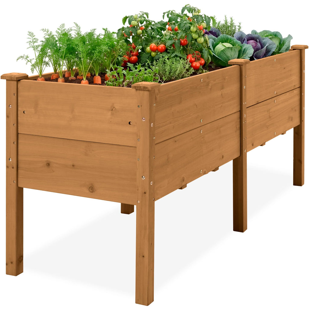 Best Choice Products 72x24x30in Raised Garden Bed, Elevated Wood Planter Box Stand for Backyard, Patio, Balcony w/Divider Panel, 6 Legs, 300lb Capacity - Natural