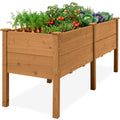 Best Choice Products 72x24x30in Raised Garden Bed, Elevated Wood Planter Box Stand for Backyard, Patio, Balcony w/Divider Panel, 6 Legs, 300lb Capacity - Natural