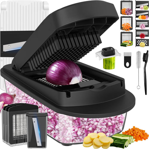 8 Blade All-in-1 Vegetable Chopper Mandoline Slicer with Container, Food Chopper, Onion Chopper, Veggie Cutter for Salad, Kitchen Gadgets Accessories Essentials, White