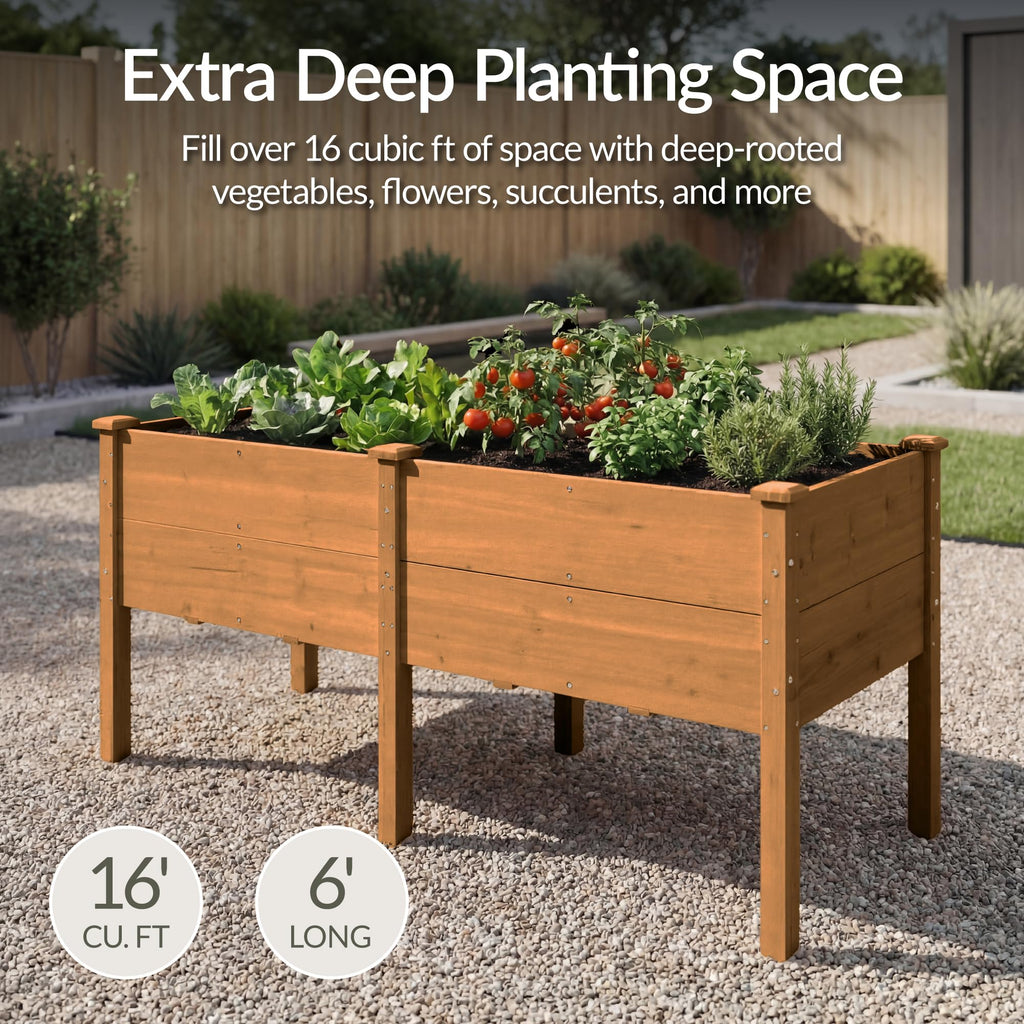 Best Choice Products 72x24x30in Raised Garden Bed, Elevated Wood Planter Box Stand for Backyard, Patio, Balcony w/Divider Panel, 6 Legs, 300lb Capacity - Natural