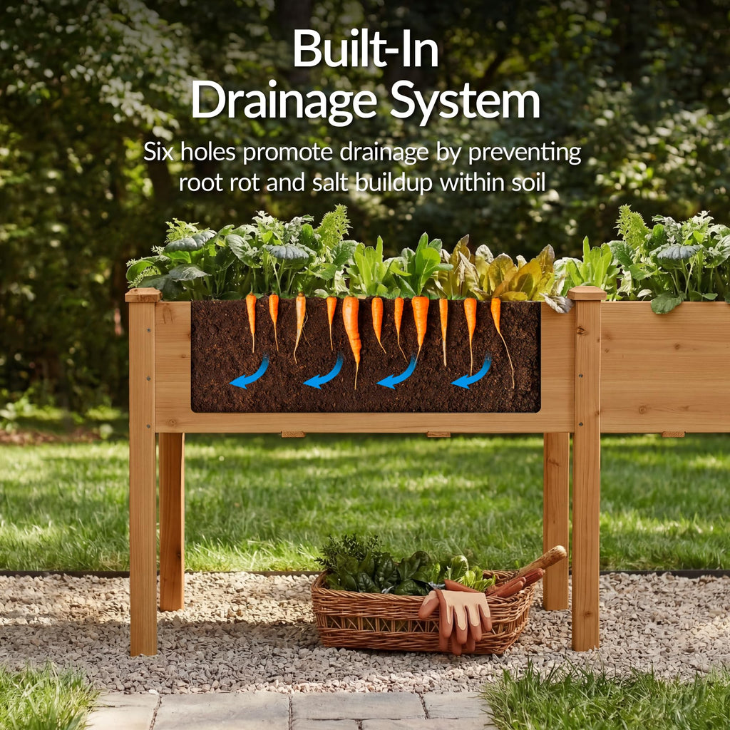 Best Choice Products 72x24x30in Raised Garden Bed, Elevated Wood Planter Box Stand for Backyard, Patio, Balcony w/Divider Panel, 6 Legs, 300lb Capacity - Natural