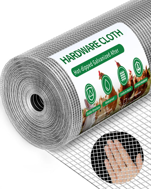 1/2" x 48" x 100FT Silver Hardware Cloth - Hot-Dip Galvanized Chicken Wire Fencing, 19 Gauge Welded Wire Mesh Roll for Chicken Coop, Rabbit, Snake, Deer Fencing and Garden/Tree Protection